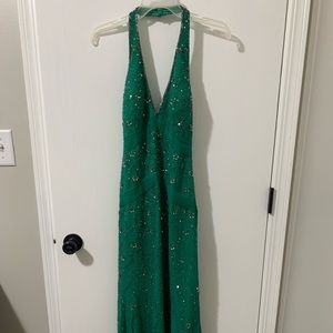 Halter top emerald green prom dress
